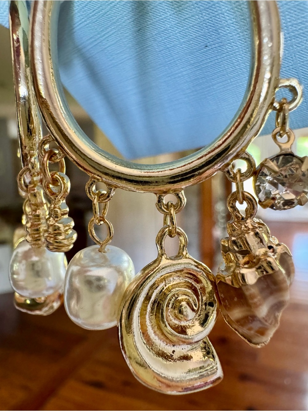Atterri Gold With Genuine Shell & Pearl Charm Hoop Earrings